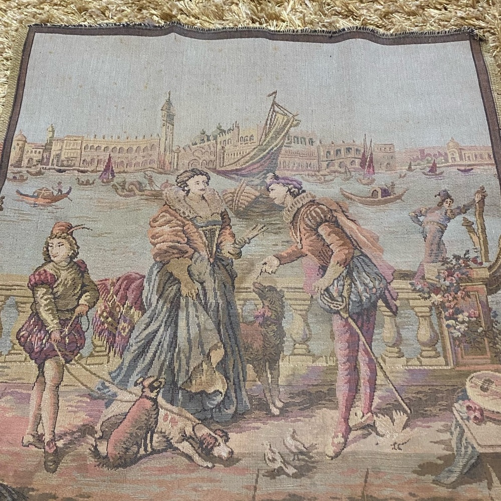 1920’s Belgian Tapestry Pastel Colors Venetian Courting Scene